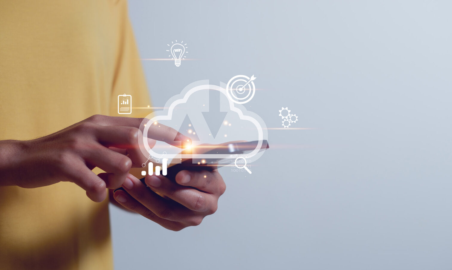 Cloud computing technology,  Data storage, Networking,woman use mobile phone with cloud computing diagram show on hand, Networking and internet service concept.